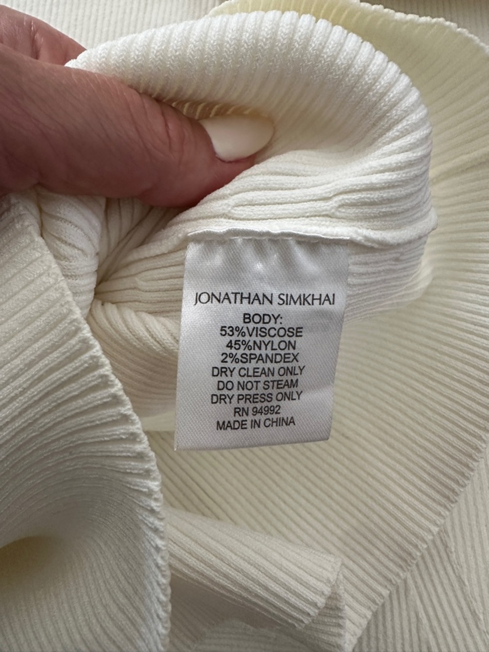 Jonathan Simkhai Ivory Long Sleeve Crewneck Sweater with Button Trim - Picture 7 of 7